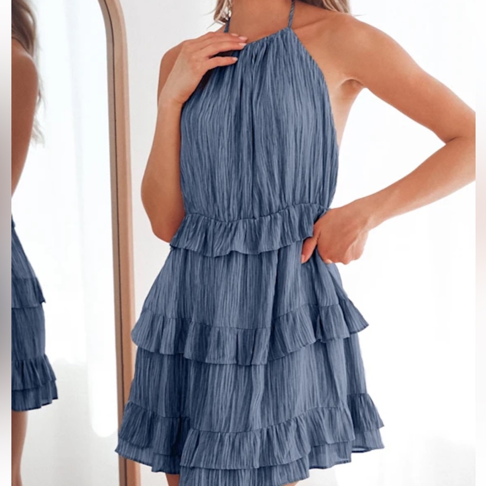 Light Blue Halter Mini Dress
